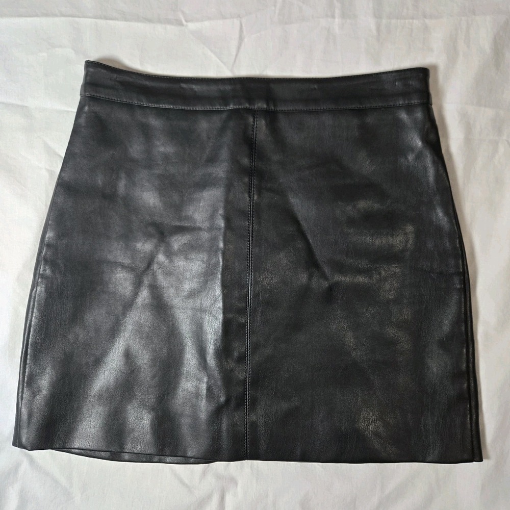 Double Zero Women Black Faux‎ Leather Skirt S
